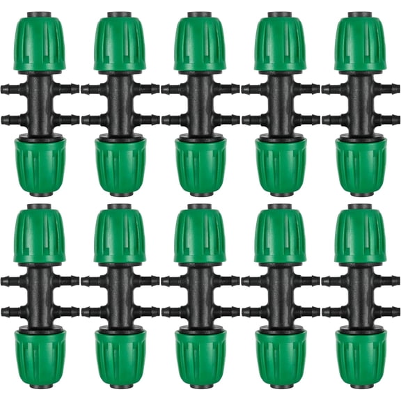 YTRFGH-10 Pcs 1/2" to 1/4" Barbed Tee Connector, 1/2 Inch to 1/4 Inch Drip Irrigation Fittings Drip Line Reducer Tee Connectors 1/2" to 1/4" 6-Way Splitter Connectors for Garden Drip Irrigation Syste