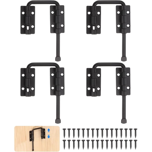 YTRFGH-4Pcs Sliding Door Loop Lock Latch, 2.36 Inch Flexible U-Shaped Latch Hook Lock with Screws for Uneven or Warped Doors Window Barn Garden Fence Increase Home Security, Black