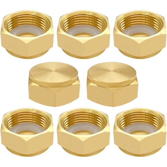 YTRFGH-8PCS Brass 3/4" GHT Female Garden Hose End Cap Hex Plug with Gaskets Spigot Plugs Caps Fittings