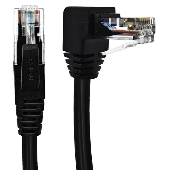 YTRFGH-90 Degree Cat 6 Ethernet Cable Upward Angle 6.6FT RJ45 Network Patch Cord Down/Up/Right/Left Angle LAN Connection Cable for Router, Modem, PC, Computer, Laptop, and Smart TV, Black