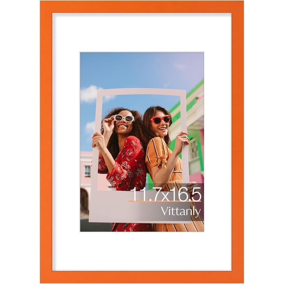 YTRFGH-A3 Picture Frame, Engineered Wood with Shatter Resistant Plexiglass, Display Pictures 8.3x11.7 with Mat or 11.7x16.5 without Mat, Poster Frame for Wall Display, Orange, 1 Pack
