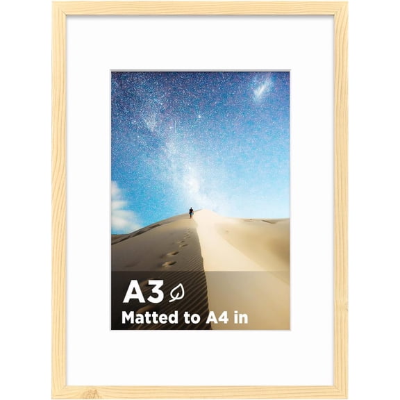 YTRFGH-A3 Picture Frame Wood Grain Set of 1, Wooden Photo FramesMatted A4 with Plexiglass for A4 with Mat or A3 without Mat for Table andWall Display