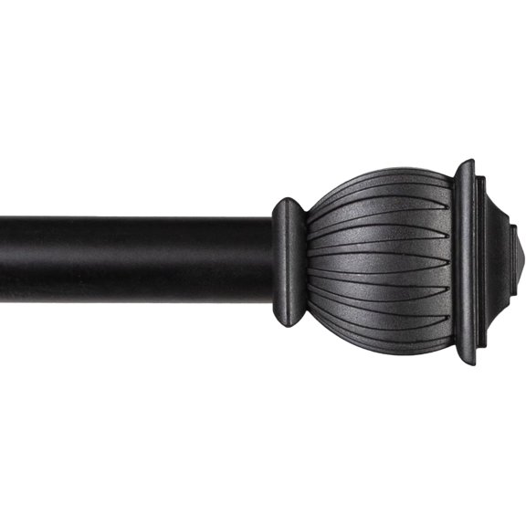 YTRFGH- Beckett 5/8" Diameter Curtain Rod, Soft Square End Finials, Adjustable 2848", Black