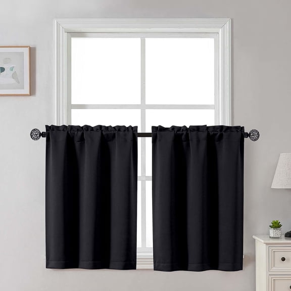 YTRFGH-Black Blackout Curtains 30 Inch Length, Short Kitchen Curtains for Bedroom Bathroom Basement, Light Blocking Half Window Tier Window Treatments Rod Pocket, 2 PCS, Each 30" Wx30 L