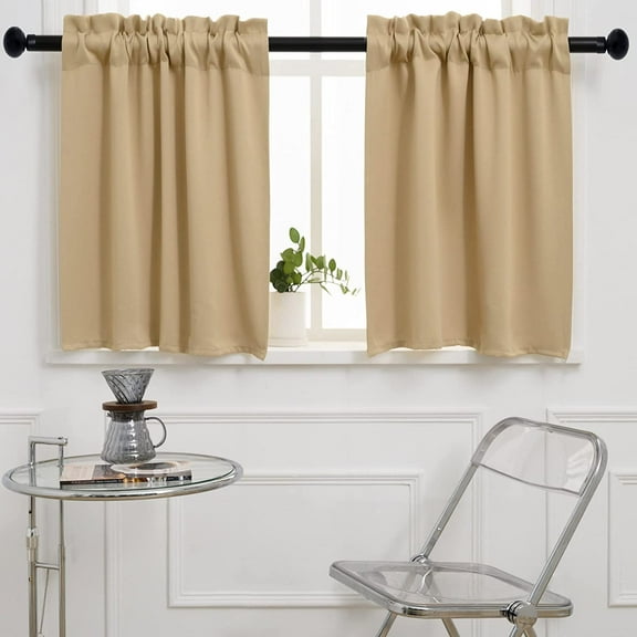 YTRFGH-Blackout Curtains 45 Inches Long 2 Panels, Room Darkening Tiers with Rod Pocket, Short Black Out Curtain for Small Window, 42" Wide and 45" Length, Set of Two, Beige.