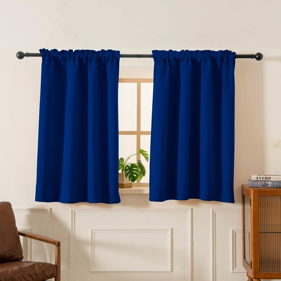 YTRFGH-Blackout Curtains 45 Inches Long 2 Panels, Room Darkening Tiers with Rod Pocket, Short Black Out Curtain for Small Window, 42" Wide and 45" Length, Set of Two, Navy Blue.