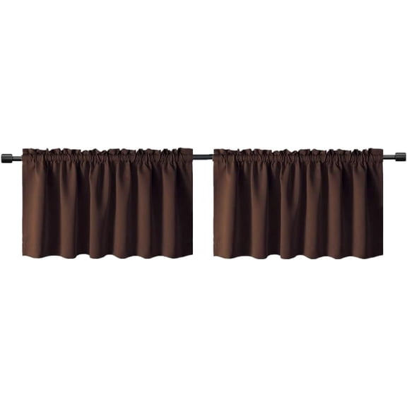 YTRFGH-Brown Kitchen Curtain 20 Inches Length Rod Pocket Blackout Curtain Tiers for Bathroom Short Curtain Drape Window Treatment Valance for Bay Windows, 2 Panels W39 x L20 inch