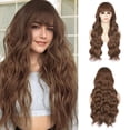 thumbnail image 1 of YTRFGH-Brown Wigs with Bangs, Long Wavy Brown Wig for Women Natural Looking Heat Resistant Synthetic Wig for Daily Use 26 Inch, 1 of 2