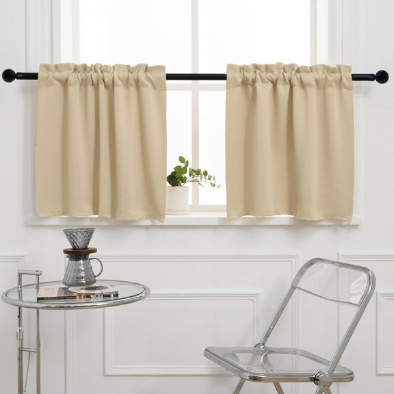 YTRFGH-Cafe Half Window Curtain - 36 Inch Rod Pocket Kitchen Curtain, Blackout for Small Window, 2 Panels, 30" Wide x 36" Length, Ivory