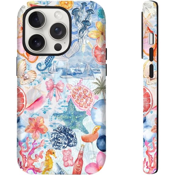 YTRFGH-Case Compatible with iPhone 17,Compatible with MagSafe, Beachy Blue Coquette Coastal Collage Preppy Cute Aesthetic Phone Case (Pink, for iPhone 17)