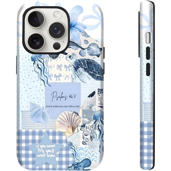 YTRFGH-Case Compatible with iPhone 17 Pro Max,Compatible with MagSafe, Beachy Blue Coquette Coastal Collage Preppy Cute Aesthetic Phone Case (Blue, for iPhone 17 Pro Max)