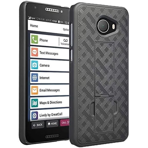 YTRFGH-Case for Jitterbug Smart2, [Black Tread] Slim Ribbed Rubberized Hard Shell Cover [with Kickstand] for GreatCall Jitterbug Smart2 Phone (5049SJBS2, Smart-2)