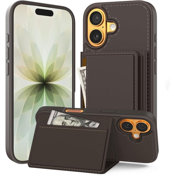 YTRFGH-Compatible with Magsafe 2 in 1 Detachable iPhone 17 Wallet Case with Card Holder, Women Men 3 Credit Card Slots Magnetic PU Leather RFID Blocking Flip Kickstand, for Apple 17, Brown