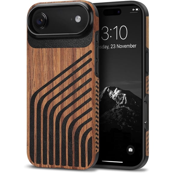 YTRFGH-Compatible with iPhone Air Case Wood Grain with Carbon Fiber Texture Design Leather Hybrid Slim Case (Hairline)