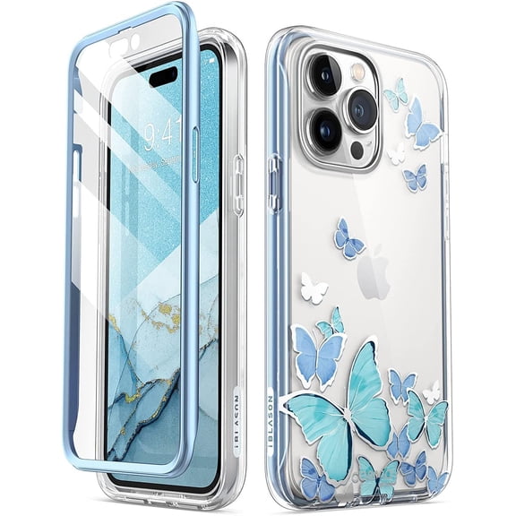 YTRFGH-Cosmo Series Case for iPhone 14 Pro 5G 6.1 Inch (2022 Version), Slim, Stylish Full Body Protective Case with Integrated Display Cover (Bluefly)