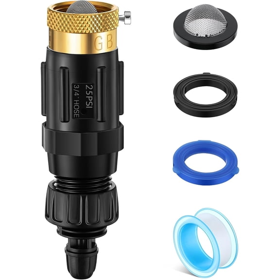 YTRFGH-Drip Irrigation Faucet Adapter 25 PSI, 1/4" Tubing Quick Connect to 3/4" Garden Hose with Backflow Preventer, Filter, Plumbers Tape, Pressure Regulator, Copper Drip Irrigation System Fittings