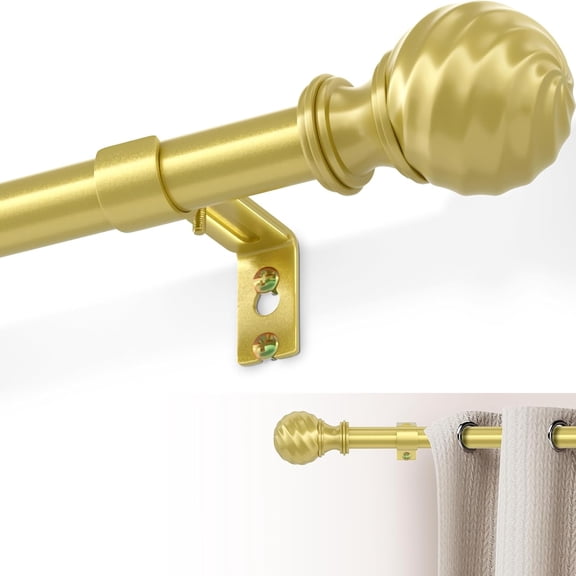 YTRFGH-Gold Curtain Rod for Windows, 34-62 Inch Adjustable 1 Inch Heavy Duty Drapery Rod, Window Treatment Rod for Bedroom, Kitchen and Indoor Outdoor Use, Gold