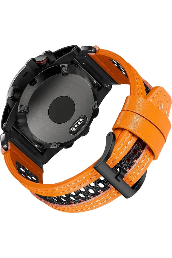 -Leather + Breathable Mesh Watch Band for Garmin, 20/22/26mm, Comfort & Secure Fit Strap for Fenix Forerunner Approach MARQ Epix Tactix Quatix D2 Series