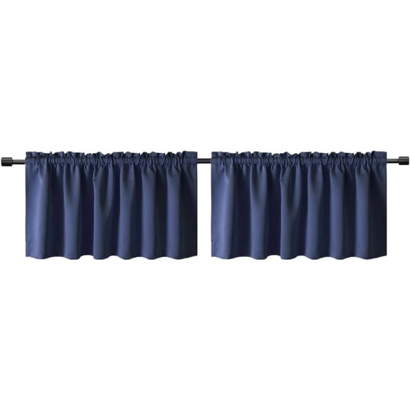 YTRFGH-Navy Kitchen Curtain 20 Inches Length Rod Pocket Blackout Curtain Tiers for Bathroom Short Curtain Drape Window Treatment Valance for Bay Windows, 2 Panels W39 x L20 inch