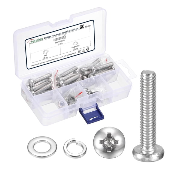 YTRFGH-Phillips Pan Head Machine Bolts Assortment Kit M6-1x30 60Pcs, Stainless Steel Pan Head Mounting Screws with Washer - for Home Door Window Installment Electrical DIY