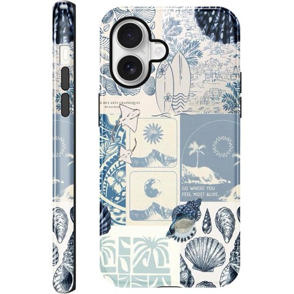YTRFGH-Seashell foror iPhone 16 Plus Case 6.7",Beach Blue Collage Coast Cute Summer Phone Cases for Girl Women Boy Men TPU Scratch Resistant Shockproof Cover Cases,Coastal World