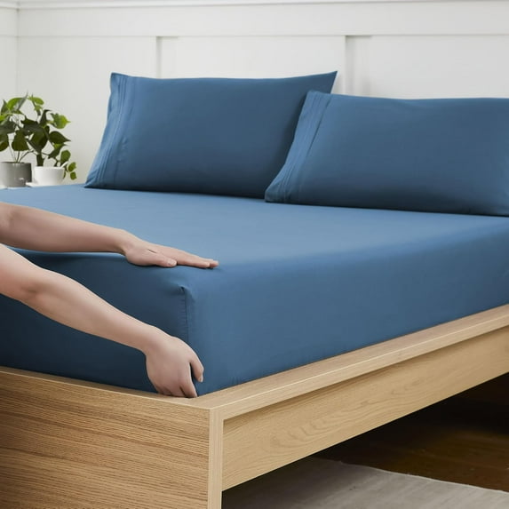 YTRFGH-Twin XL Fitted Sheet Only with Full Elastic & Built in Corner Sheet Straps to Prevent Shifting - Great for College Dorm Rooms - Soft & Breathable Brushed Microfiber Bottom Sheet, Twin XL, Deni