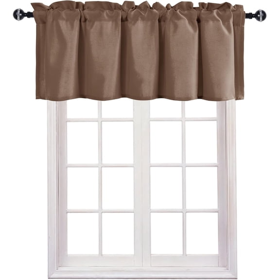 YTRFGH-Valance Curtains for Kitchen/Living Room/Basement/Bathroom Window, Thermal Insulated Short Rod Pocket Curtain Panels, Tan, 60 x 18 Inches, 1 Panel