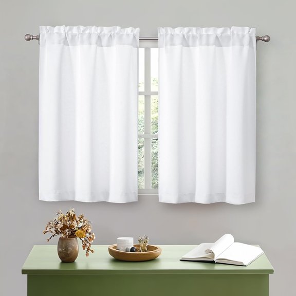 YTRFGH-White Kitchen Curtains Tier 36 Inch Length Short for Small Window, Curtains over Sink, Light Filtering Half Window Cafe Curtain for Bathroom Basement Cabinet Camper, 2 PCS Each 30"Wx36"L, Whit