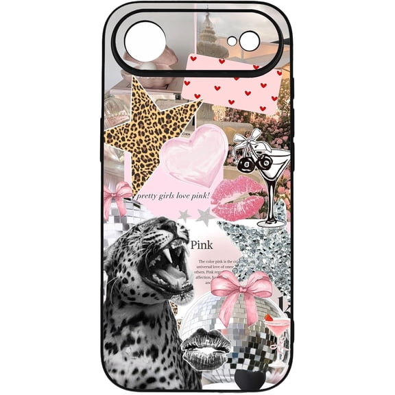 YTRFGH-Y2K Preppy Cute Phone Case Pink Leopard & Lips Collage, Romantic 2000s Disco Aesthetic, Elegant Party Design for iPhone 17 Air