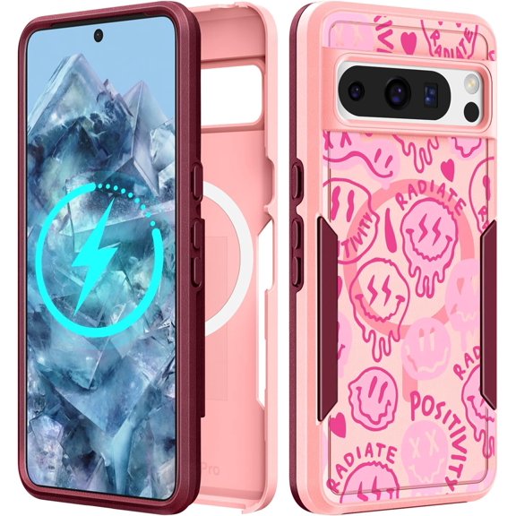 YTRFGH-for Google Pixel 8 Pro Case - Compatible with MagSafe Women Girls Cute Magnetic Protective Cover Girly Kawaii Pretty Fashion Heavy Duty Shockproof Design for Google Pixel 8 Pro Phone Cases