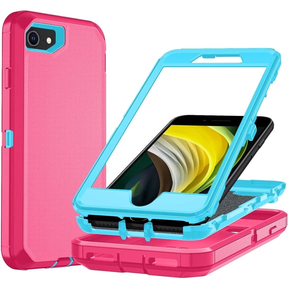 YTRFGH-for SE Phone Case iPhone, 3 in 1 Shockproof TPU Hard PC Bumper Drop-Proof iPhone 8/7 Phone Cases, Heavy Duty Shockproof Protective Phone Case for SE iPhone PinkBlue