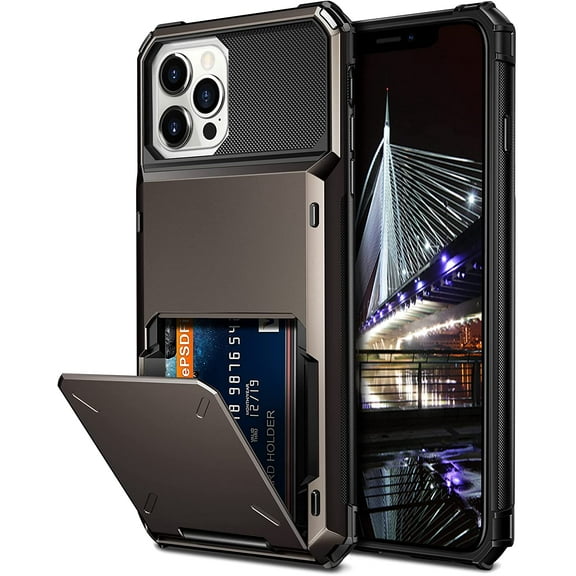 YTRFGH-for iPhone 13 Pro Max Case Wallet 4-Card Holder ID Slot Flip Door Hidden Pocket Anti-Scratch Dual Layer Hybrid TPU Bumper Protective Hard Shell Back Cover for iPhone 13 Pro Max Gun Metal