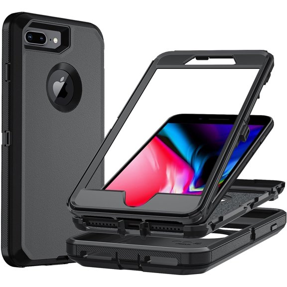 YTRFGH-for iPhone 7/8Plus Case,iPhone 8 Plus & 7 Plus Heavy Duty Protection Phone Cover, Shockproof Dust-Proof Drop Proof 3-Layer Durable Phone Case for iPhone 7 Plus iPhone 8 Plus Black