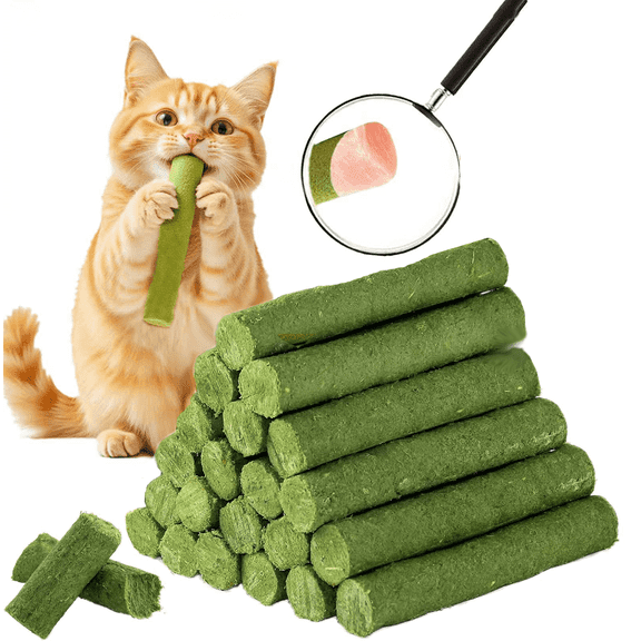 YTSKJ 100g/3.5oz Cat Grass Teething Stick Cat Chew Toy for Teeth Cleaning Dental Health Toy for Indoor Kitten Edible Dry Kitty Toys for Hairball Removal