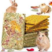 YTSKJ Rabbit Toys 10 Pack Bunny Toy Guinea Pig Chew Treat with Herbal Flowers for Teeth Grinding Timothy Hay Chips Hamster Crispy Snacks for Dental Care Compressed Molar Food for Small Animals (4+6)