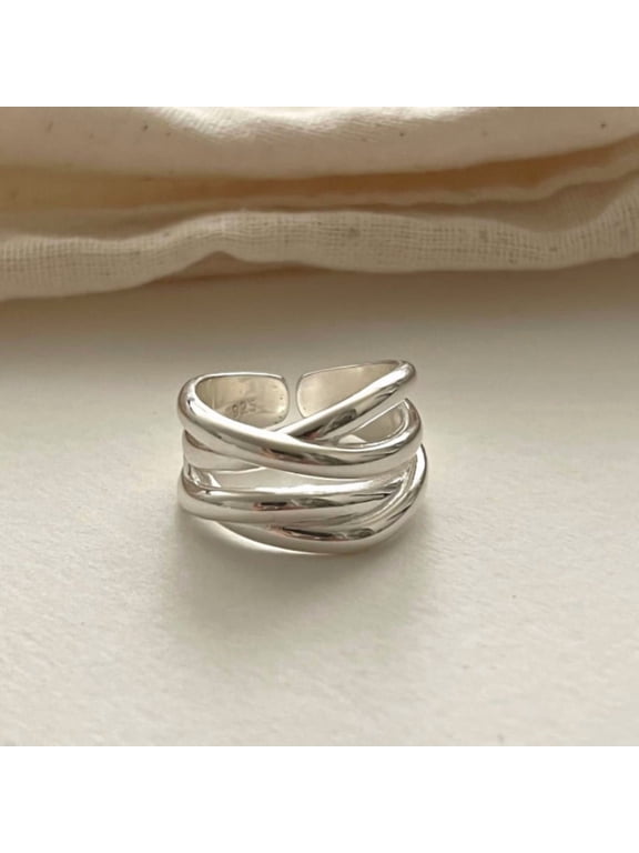 14K Gold Plated Criss Cross Open Ring for Women, Adjustable Multi-Layer Wrap Ring, Minimalist Chunky Band Jewelry for Everyday Wear