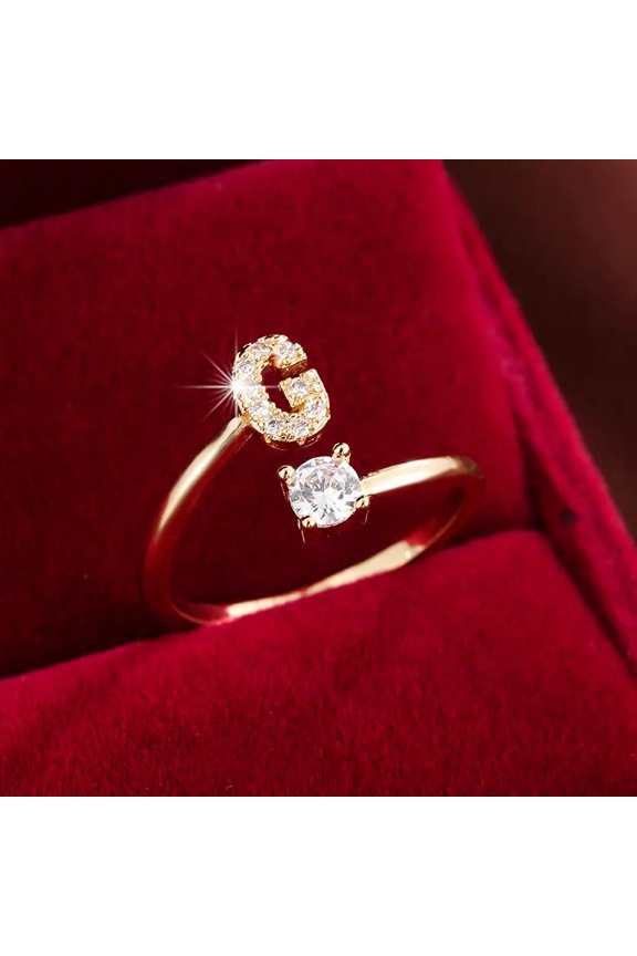 14K Gold Plated Initial A-Z Ring for Women,  Crystal Open Adjustable Ring, Personalized Letter Jewelry for Everyday Wear