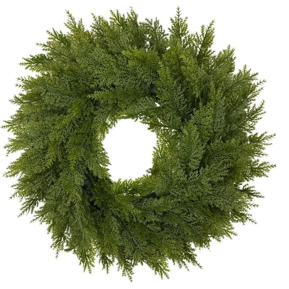 YTTAL 20 Inch Artificial Cedar Wreath with Red Berries, Christmas Evergreen Wreath for Front Door, Wall & Window Decor, Indoor Outdoor Holiday Decoration