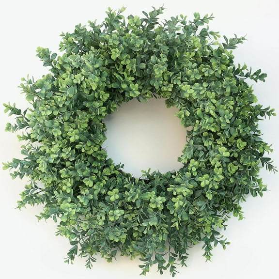 YTTAL 26'' Large Boxwood Wreath for Front Door Porch Window - Artificial Boxwood Leaves Greenery Outdoor Wreath for Home Farmhouse Wall Holiday Decor - All Seasons Indoor Outdoor Use