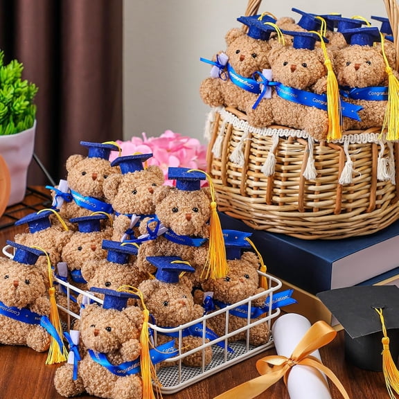 YTTAL 4" Mini Graduation Bears Bulk Set of 12, Class of 2026 Small Stuffed Animals with Blue Cap and Diploma, Tiny Plush Teddy Bear for Graduation Bouquet DIY, Prom Party Decor & Congrats Grad Gifts