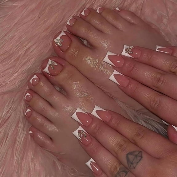 YTTAL 48Pcs Clear Press On Nails & Toenails Set,Buy 2 Get 1 Free Rhinestone Butterfly Fake Nails Kit, Includes Jelly Glue Tabs & Nail File, Reusable Bridal Press Ons for Women