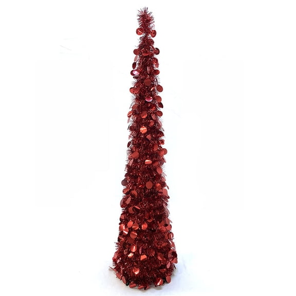 YTTAL 5 ft Collapsible Artificial Christmas Tree Pop Up Green and Silver Sequined Pop Up Tinsel Pencil Skinny Xmas Tree for Indoor Home Fireplace Decoration