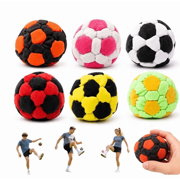YTTAL 6 Pack 6CM Handmade Crochet Kick Balls, Assorted Designs Stress Relief Hacky Sack Balls, Soft Woven Fabric Sacks for Outdoor & Desk Use