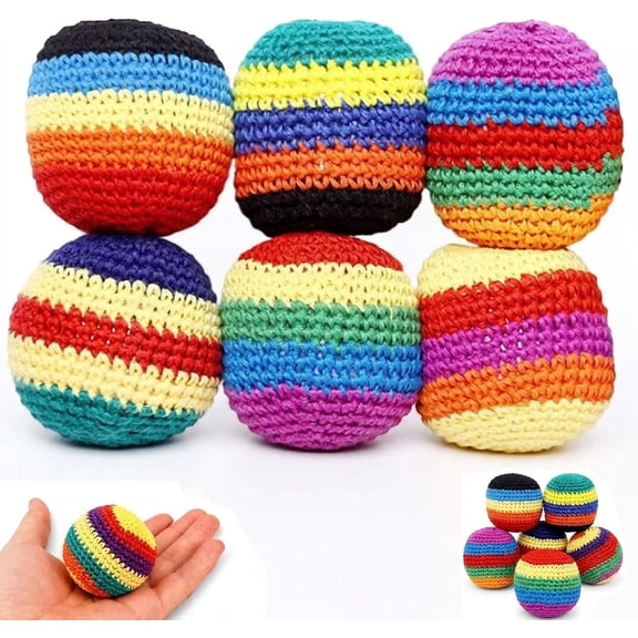 YTTAL 6 Pack 6CM Handmade Crochet Kick Balls, Assorted Designs Stress Relief Hacky Sack Balls, Soft Woven Fabric Sacks for Outdoor & Desk Use