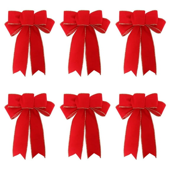 YTTAL 6 Pack Red Bows Christmas Tree Decorations, Velvet Ornament Bow with Glitter Gold Edge for Xmas Home Wreath Fence Stairs Railing Fireplace Indoor Outdoor Front Door Decor
