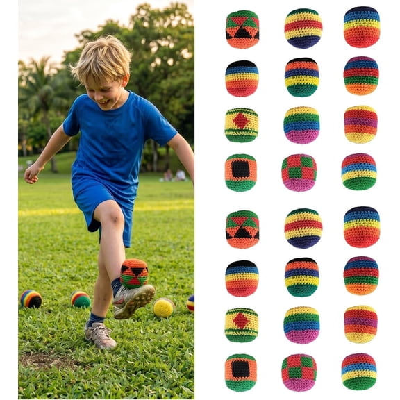 YTTAL 6Pcs Handmade Footbag Sack Set, Kick Balls for Adults, Durable Woven Cotton Juggling Balls for Beginners, Knitted Sandbags for Outdoor Games, Party Favors & Hand Exercise