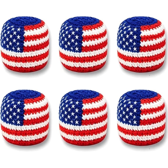 YTTAL 6Pcs Knitted Footbag Sack Set for Adults & Teen, Professional Stars and Stripes Hand-Made Hacky Kick Balls, Crochet Dirtbag Exercise Sacks for Fitness & Outdoor Games