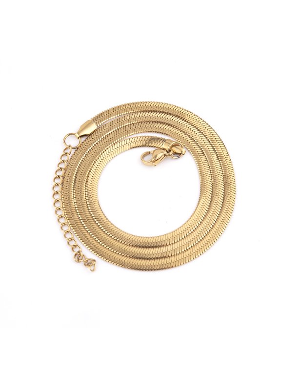 Brand Gold Stainless Steel Herringbone Flat Snake Chain Necklace, Buy 2 Get 1 Free, Adjustable Choker for Men Women