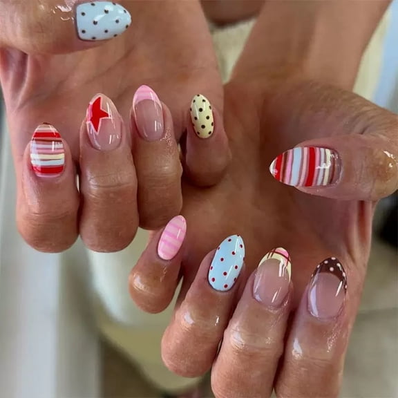 YTTAL Buy 2 Get 1 FREE, Buy 4 Get 2 FREE! Red & White Polka Dot French Press On Nails, 24PCS Fake Nail Kit with Jelly Glue & Nail File, Cute Reusable False Nails for Women