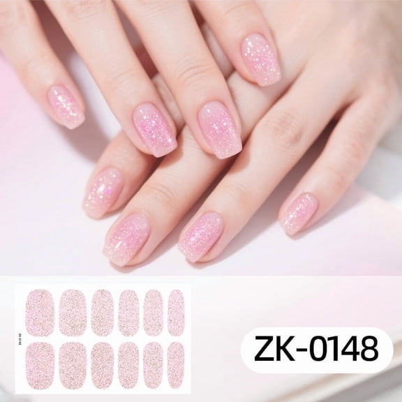 YTTAL (Buy 2 Get 1 Free)10pcs Glitter Pink Nail Polish Strips, Long-Lasting Nail Stickers for Women, DIY Manicure Kit, Waterproof Nail Art Decals with Shimmer Finish